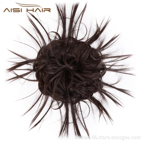 Aisi Hair Donut Brown Synthetic Curly Chignon Bun Pad Chignon Elastic Band Ribbon Ponytail Rope Rubber Hair Extension For Women